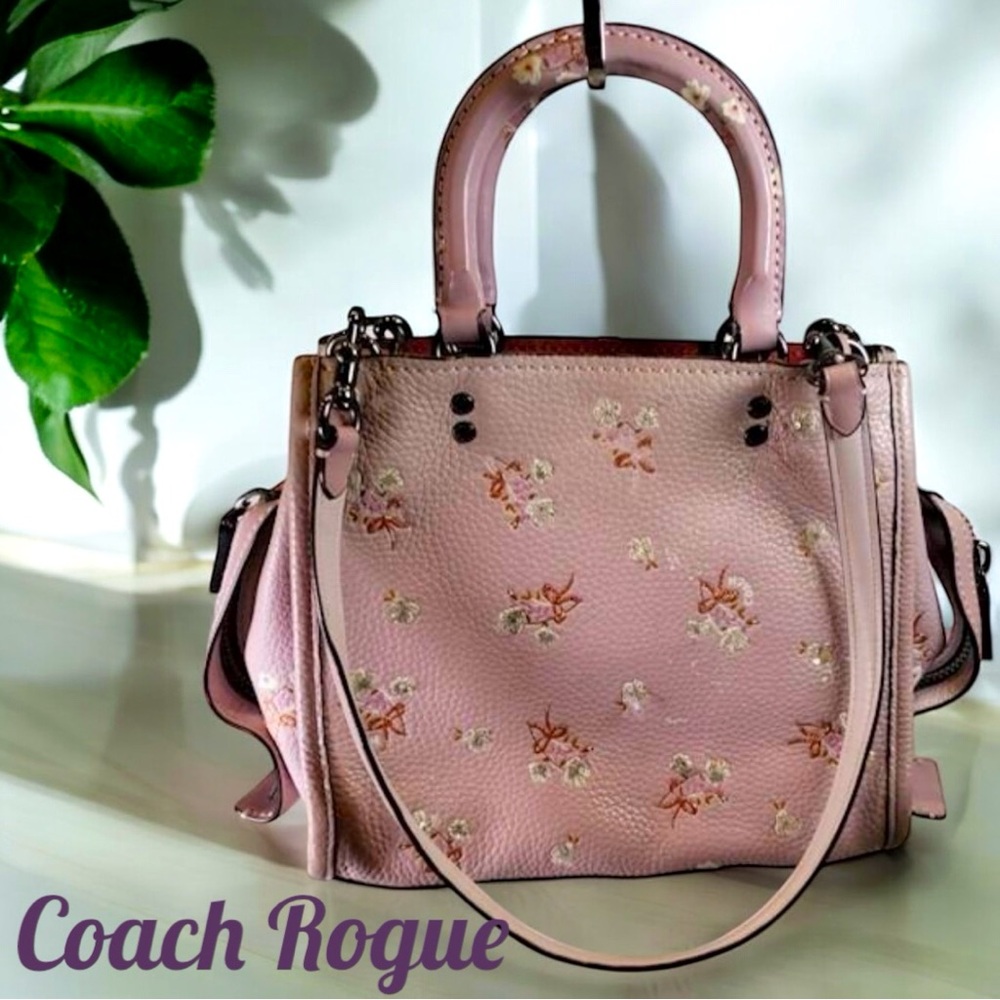 COACH Rogue 25 Floral Sequin Bow Print Handbag Purse - Mauve 29216 EUC